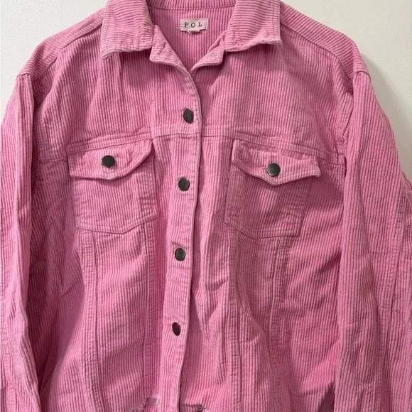 POL Vibrant Pink Distressed Corduroy Jacket Size Large - Picture 2 of 5